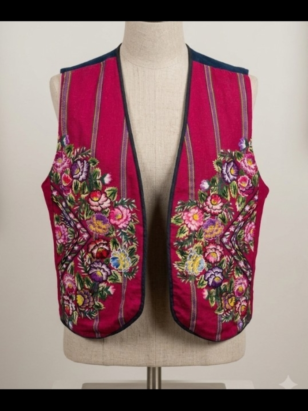 Vintage Handmade Guatemalan Floral Embroidered Vest – Boho Folk Art Huipil Style